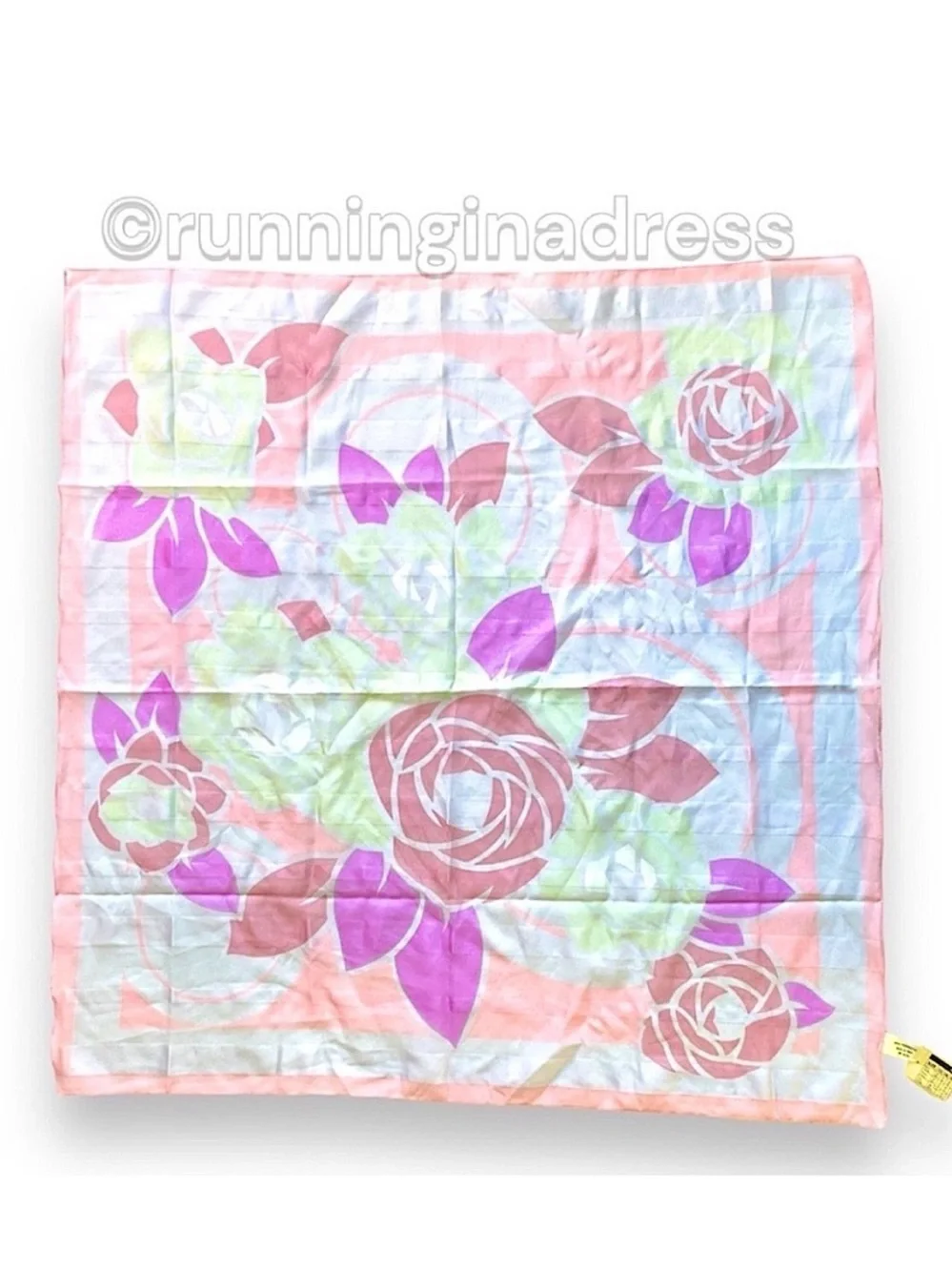 VTG 80s Deadstock Berkshire Handkerchief Co Pink Floral Scarf Italy 30x29.5 NWT